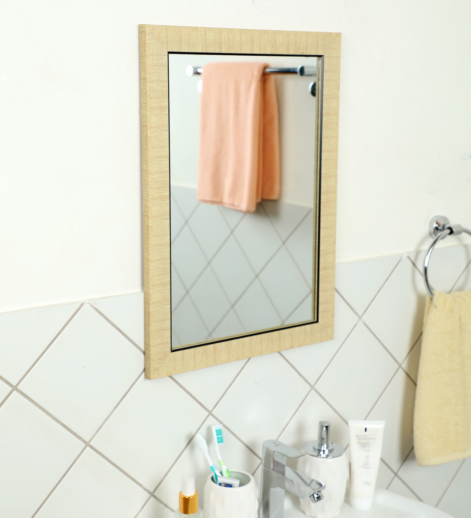 Fibre Bathroom Mirror In Cream (L: 14.5, W: 5, H: 20.5 Inches)