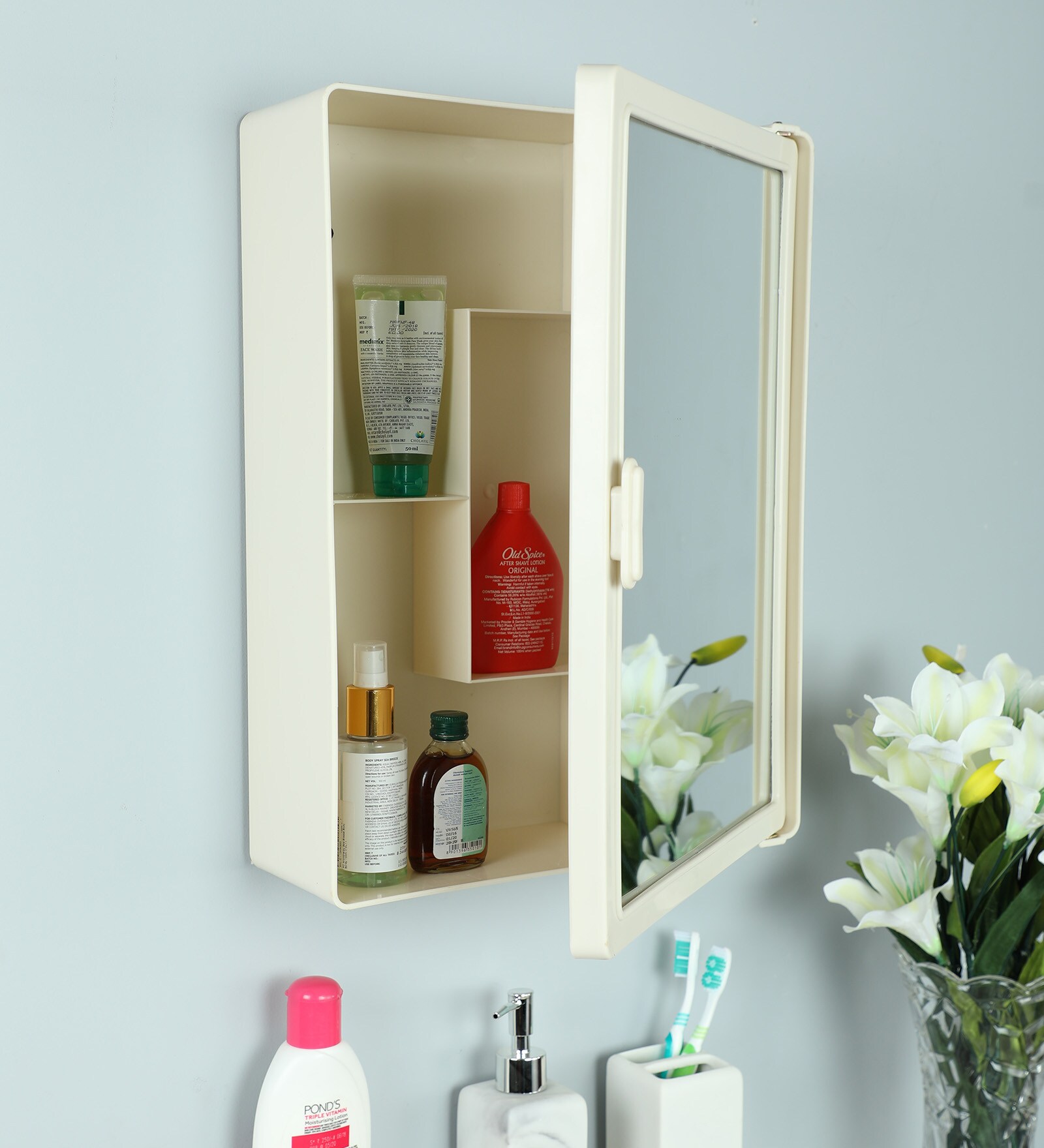 Buy Plastic Ivory 5 Compartment Bathroom With Mirror (L 14, W