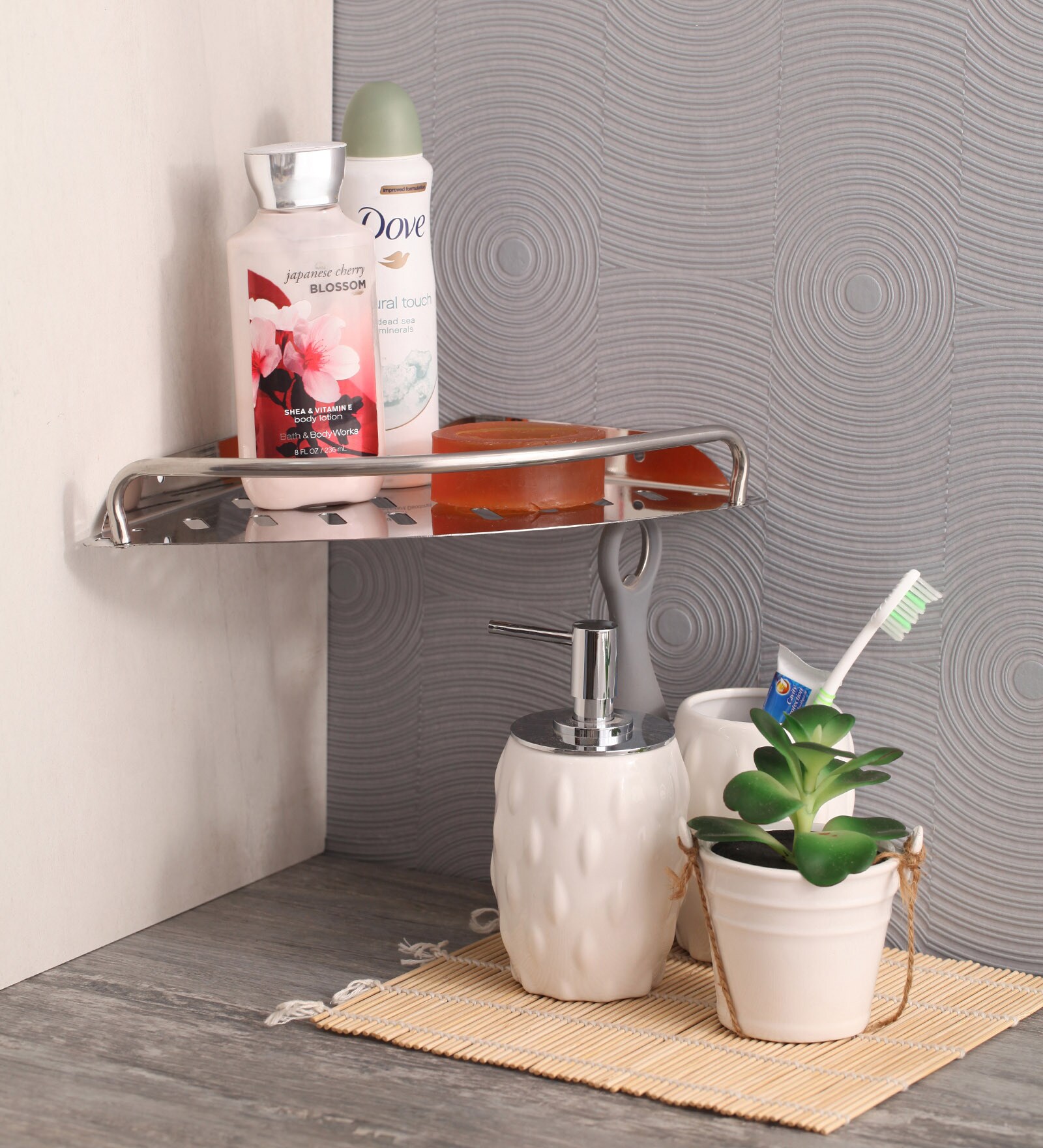 Stainless Steel Wall Mounted Bathroom Corner Shelf