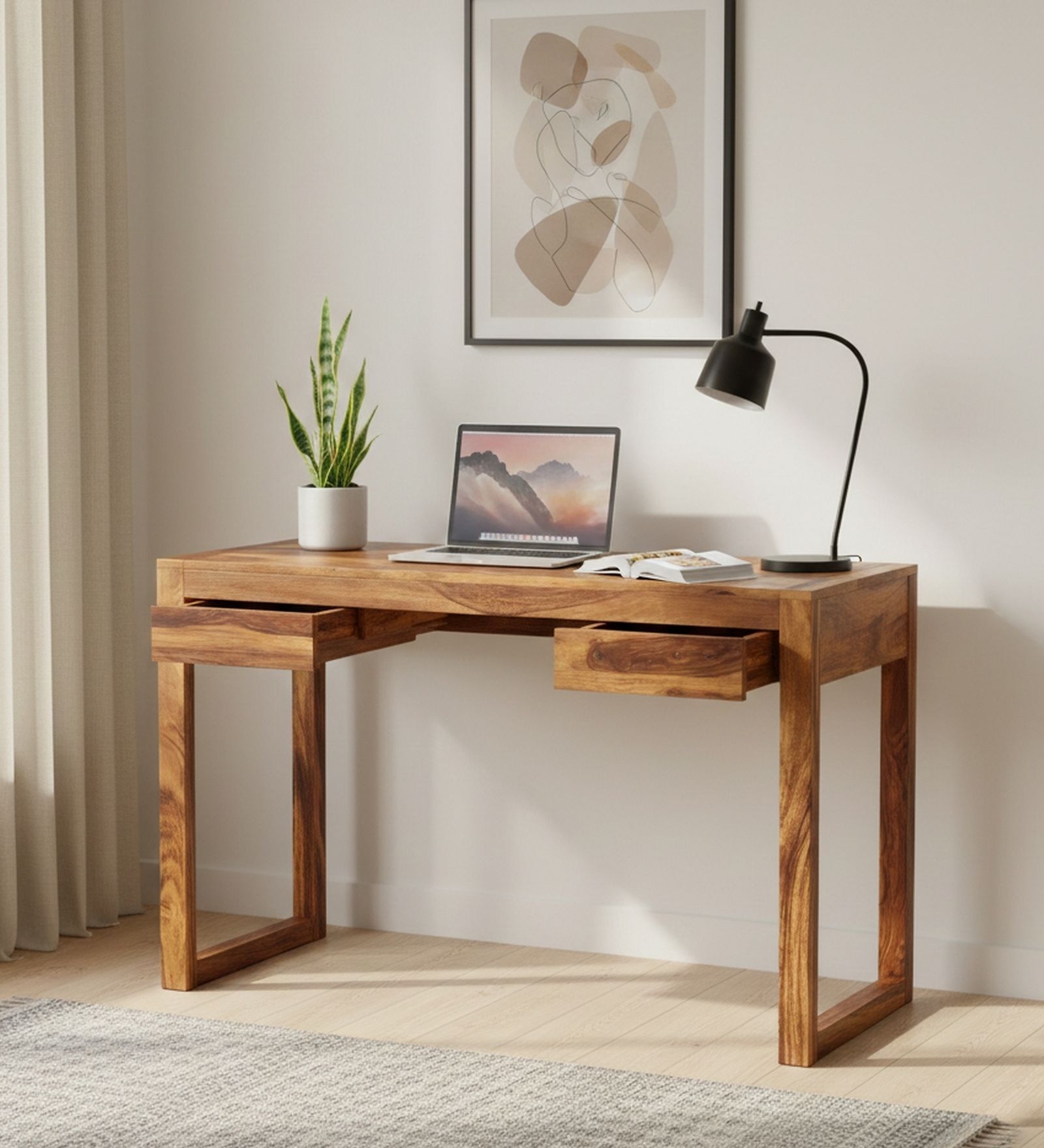 Zaria Writing Table In Natural Teak Finish