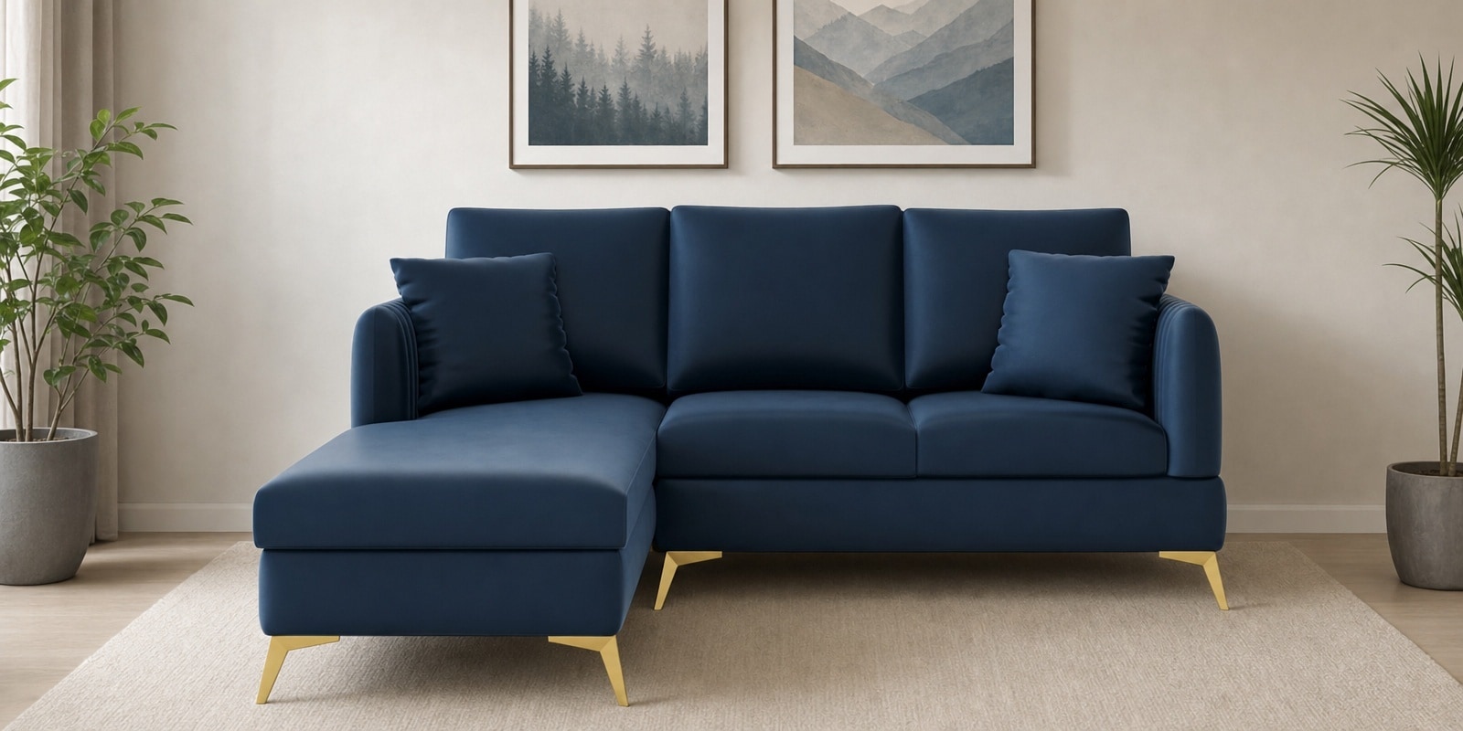 Zara 5 Seater Rhs Sofa In Navy Blue Colour