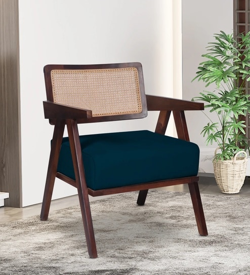 Zade Sheesham Wood Arm Chair In Blue Color
