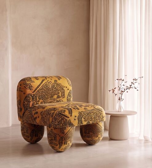 Zaefrique Pattern Lounge Chair In Ochre Print Colour
