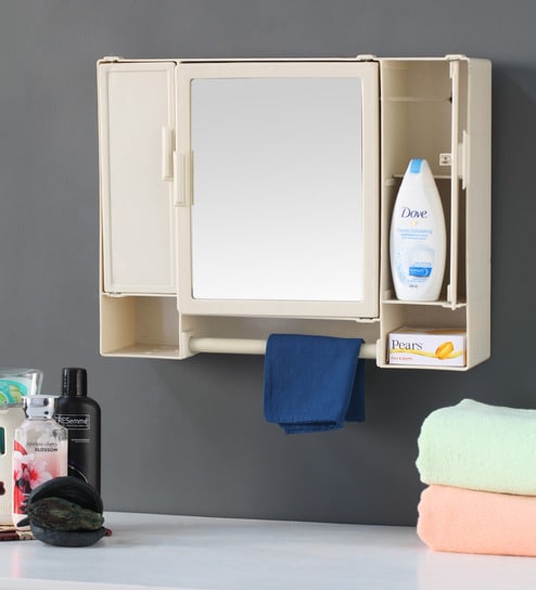 Buy Plastic Ivory 6 Compartment Bathroom Cabinet With Mirror L