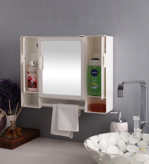 Buy Plastic White 6 Compartment Bathroom Cabinet With Mirror L