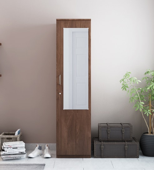 Buy Zane One Door Wardrobe With Mirror In Walnut Finish By