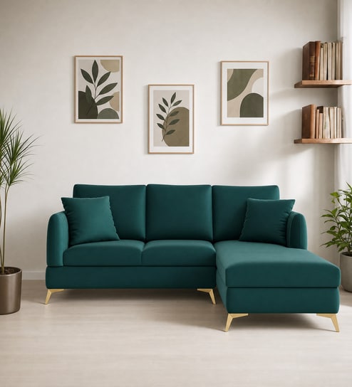 Zara 5 Seater LHS Sofa In Teal Green Color