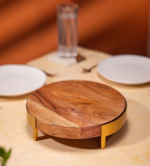 Zari Acacia Wood Riser with Metal Border & Metal Feet