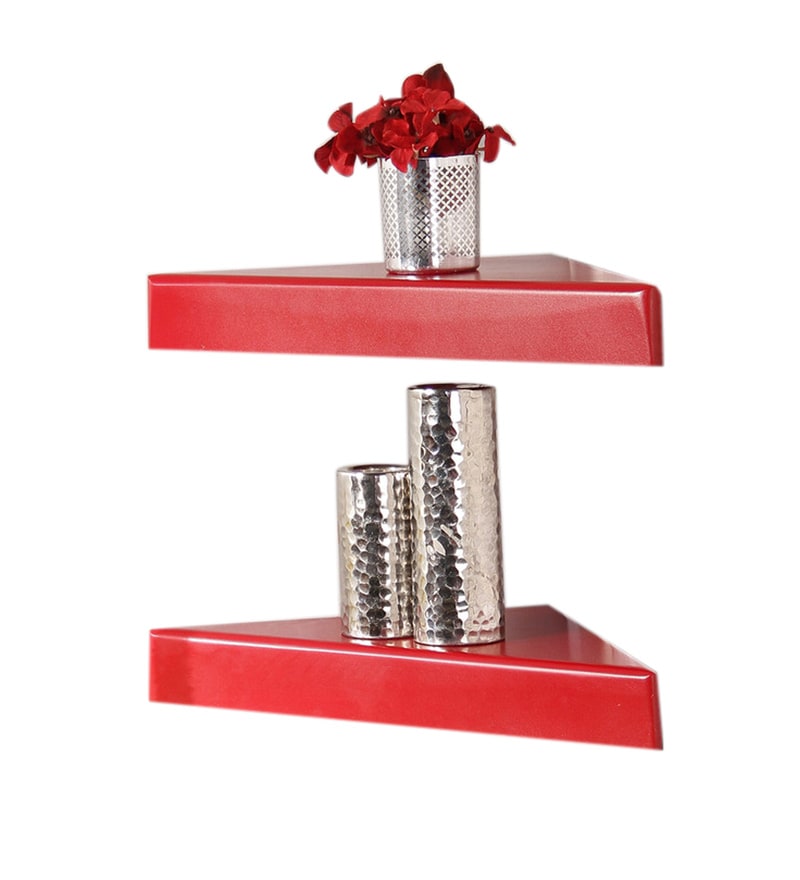 Buy Set Of 2 Engineered Wood Corner Wall Shelf In Red Colour By Home Sparkle Online Corner 8974