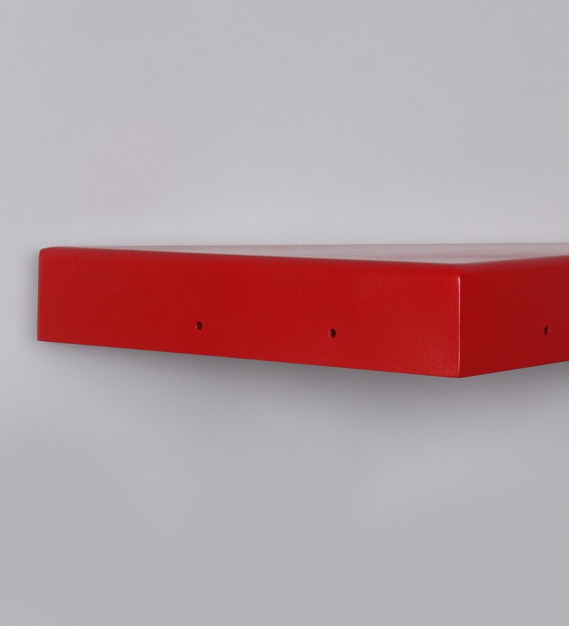 Buy Set of 2 Engineered Wood Corner Wall Shelf in Red Colour by Home