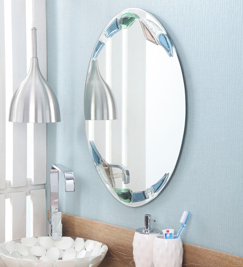 Buy Zahab Multicolor Glass Oval Wall Mounted Decorative Mirror Online