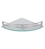 Stainless Steel & Glass Corner Bathroom Shelf (L: 9, W: 9, H: 3 Inches)