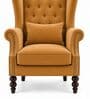 Zarela Teak Wood High Back Chair With Suede Fabric In Yellow Colour Zarela Teak Wood High Back Chair With Suede Fabric In Yellow Colour