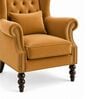 Zarela Teak Wood High Back Chair With Suede Fabric In Yellow Colour Zarela Teak Wood High Back Chair With Suede Fabric In Yellow Colour