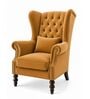 Zarela Teak Wood High Back Chair With Suede Fabric In Yellow Colour Zarela Teak Wood High Back Chair With Suede Fabric In Yellow Colour