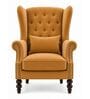 Zarela Teak Wood High Back Chair With Suede Fabric In Yellow Colour Zarela Teak Wood High Back Chair With Suede Fabric In Yellow Colour