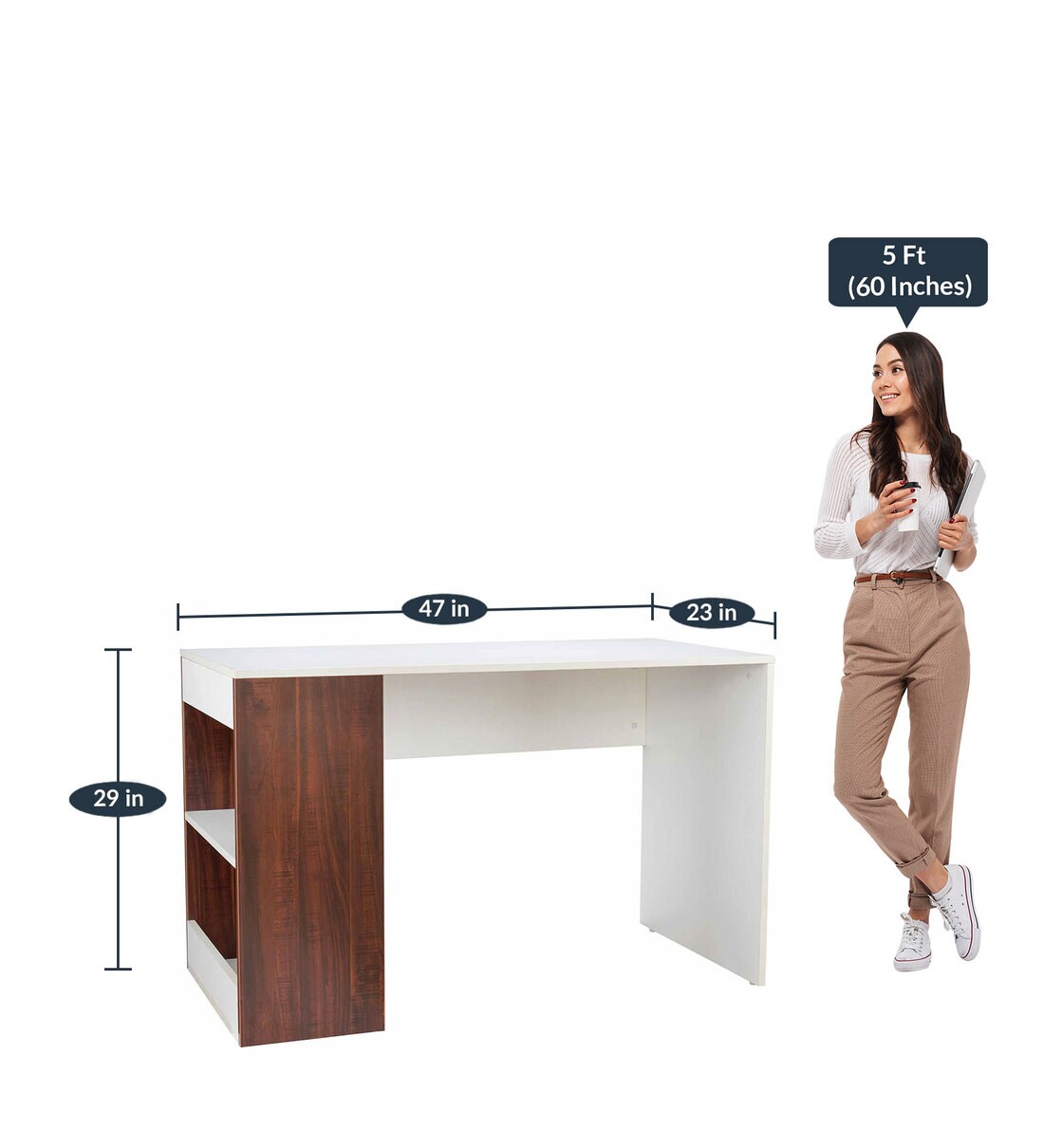Buy Zeki Engineered Wood Study Desk & Office Table With Book Shelf