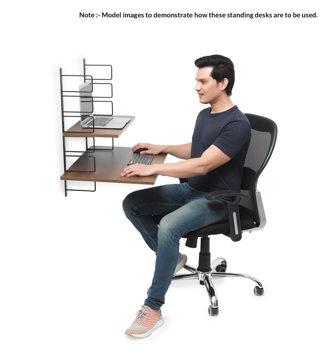 Buy Zen Wall Mounted Standing Desk in White & Brown Colour by Fitizen