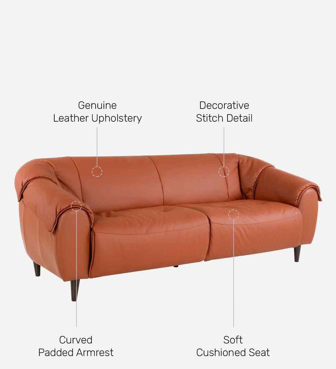 Buy Zenith Leather 3 Seater Sofa In Brown Color at 40% OFF by