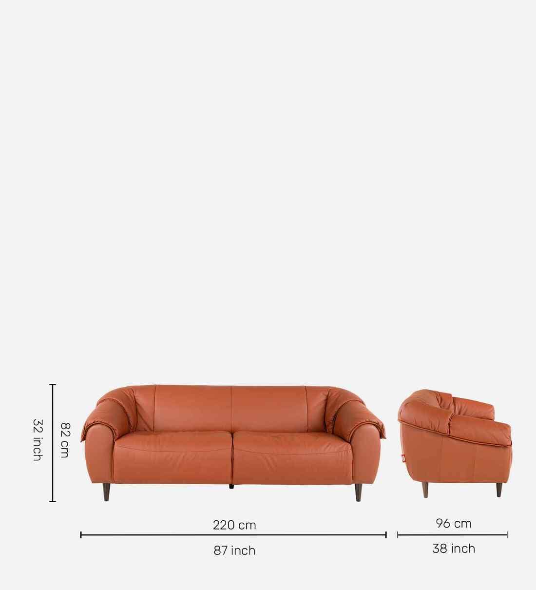 Buy Zenith Leather 3 Seater Sofa In Brown Color at 40% OFF by