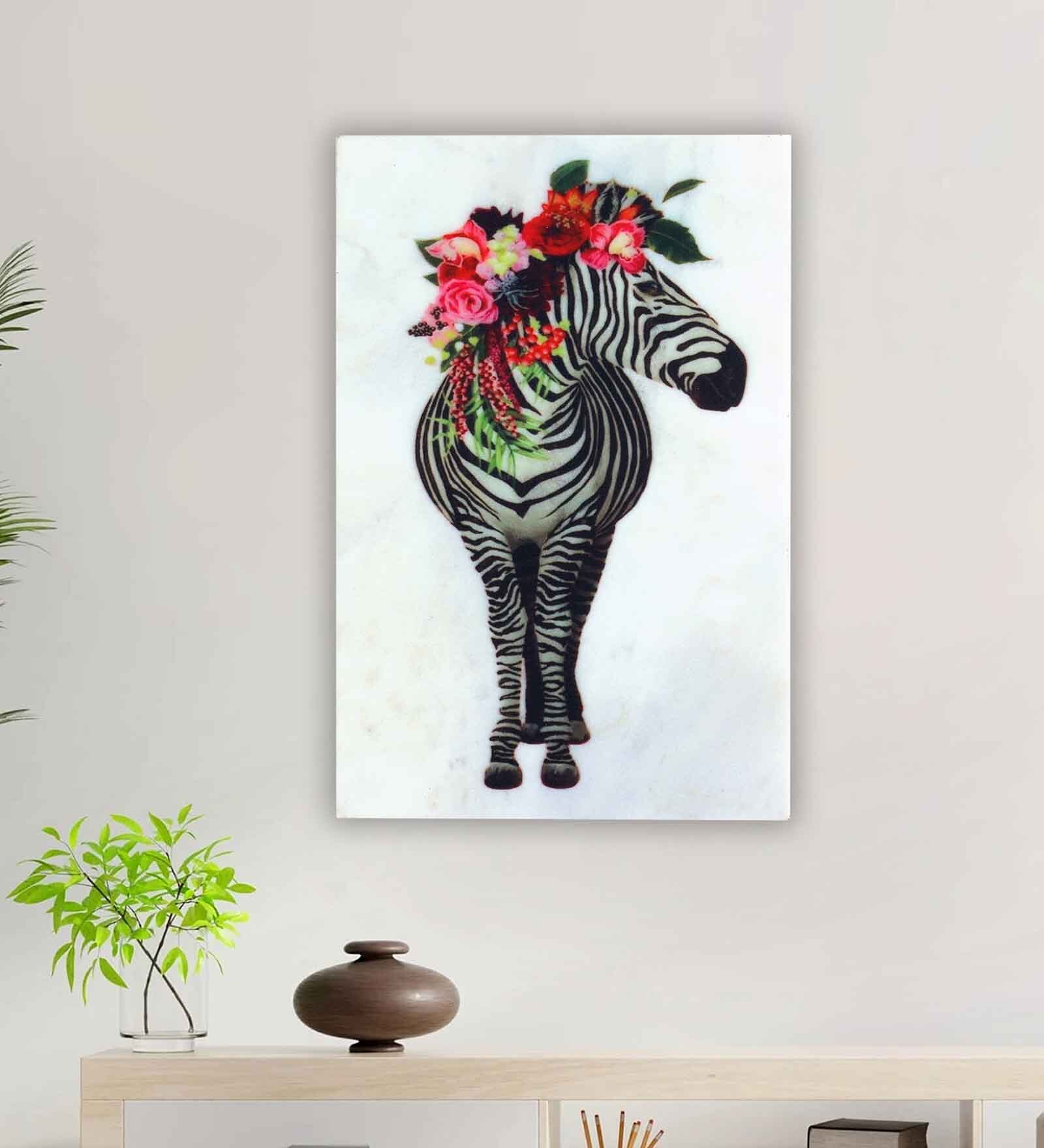 Zebra White Marble Wall Art