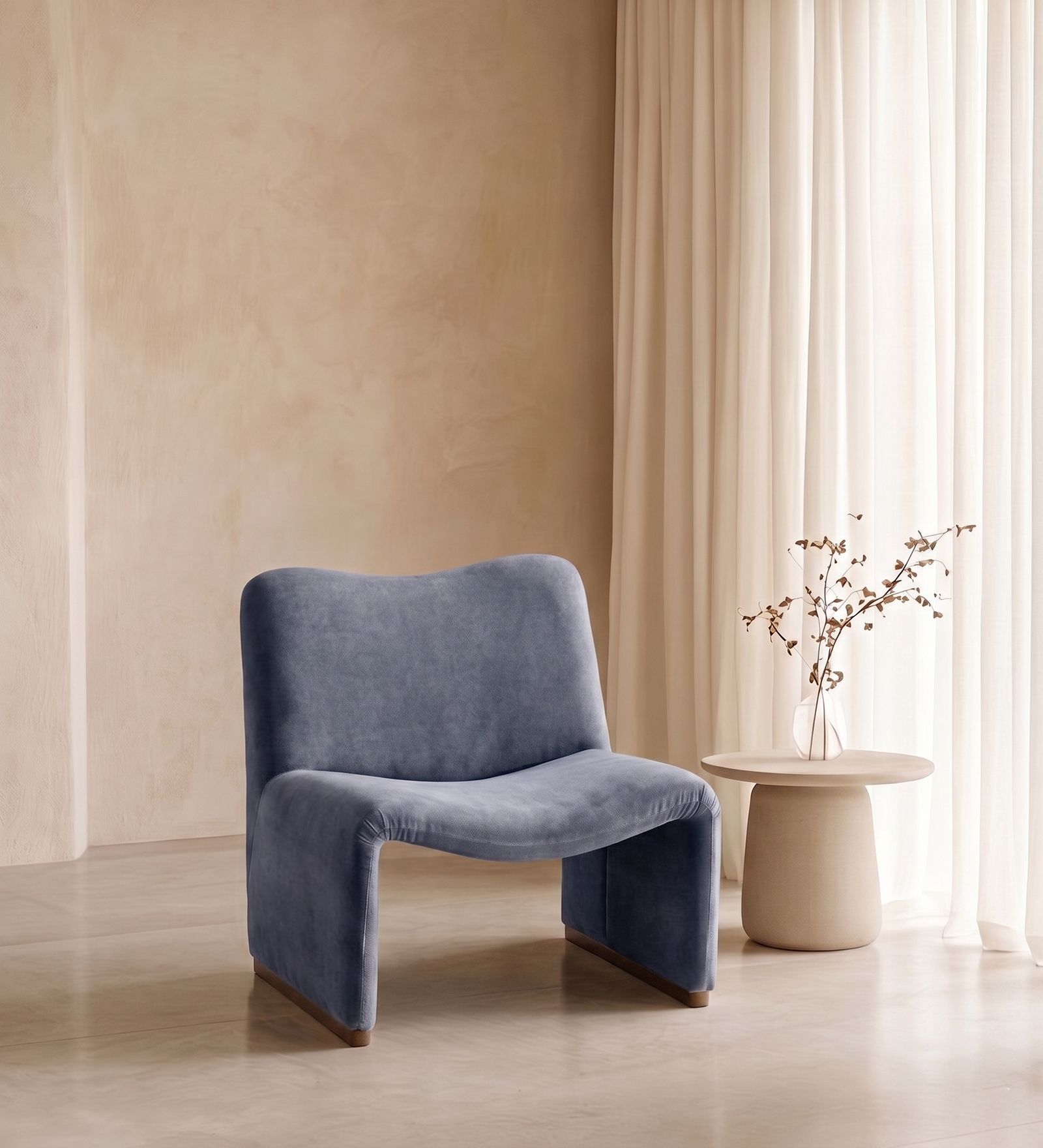 Zeenvik Sculpted Lounge Chair In Steel Blue Colour