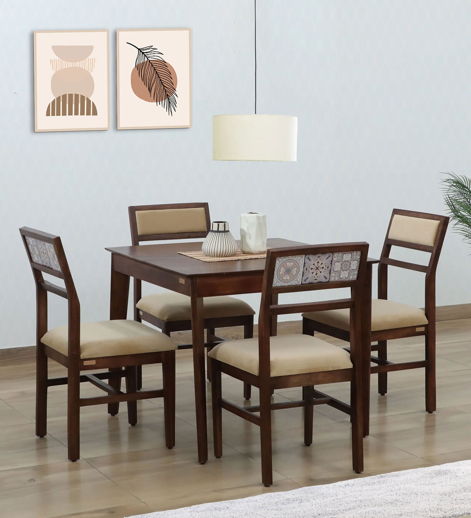 Zellige Solid Wood 4 Seater Dining Set In Tubbaq Finish