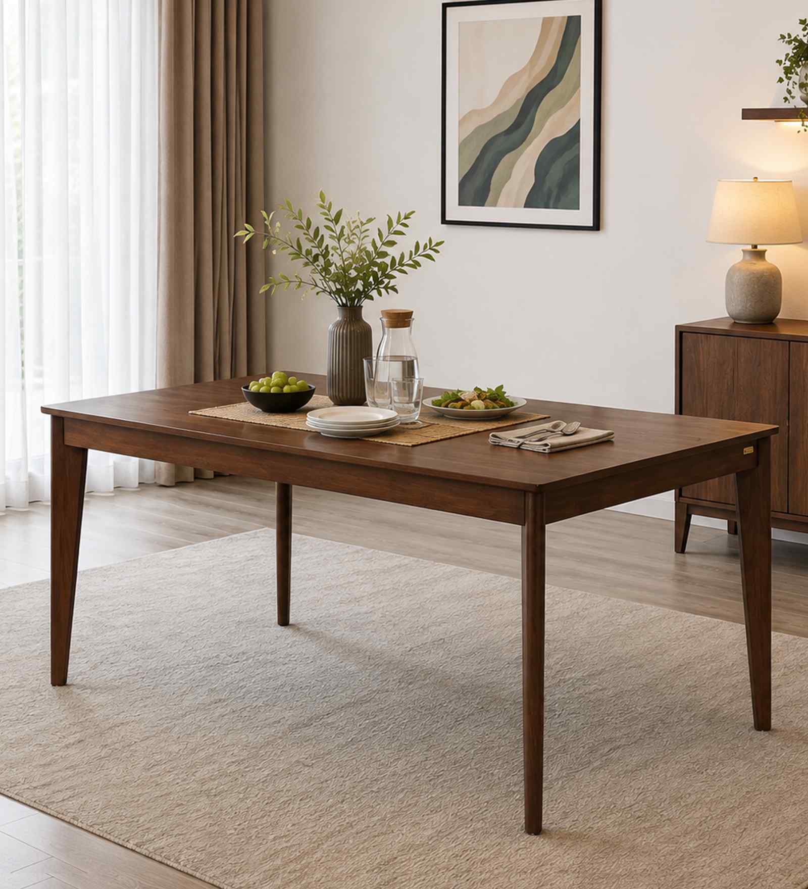 Zellige Solid Wood 6 Seater Dining Table In Tubbaq Finish