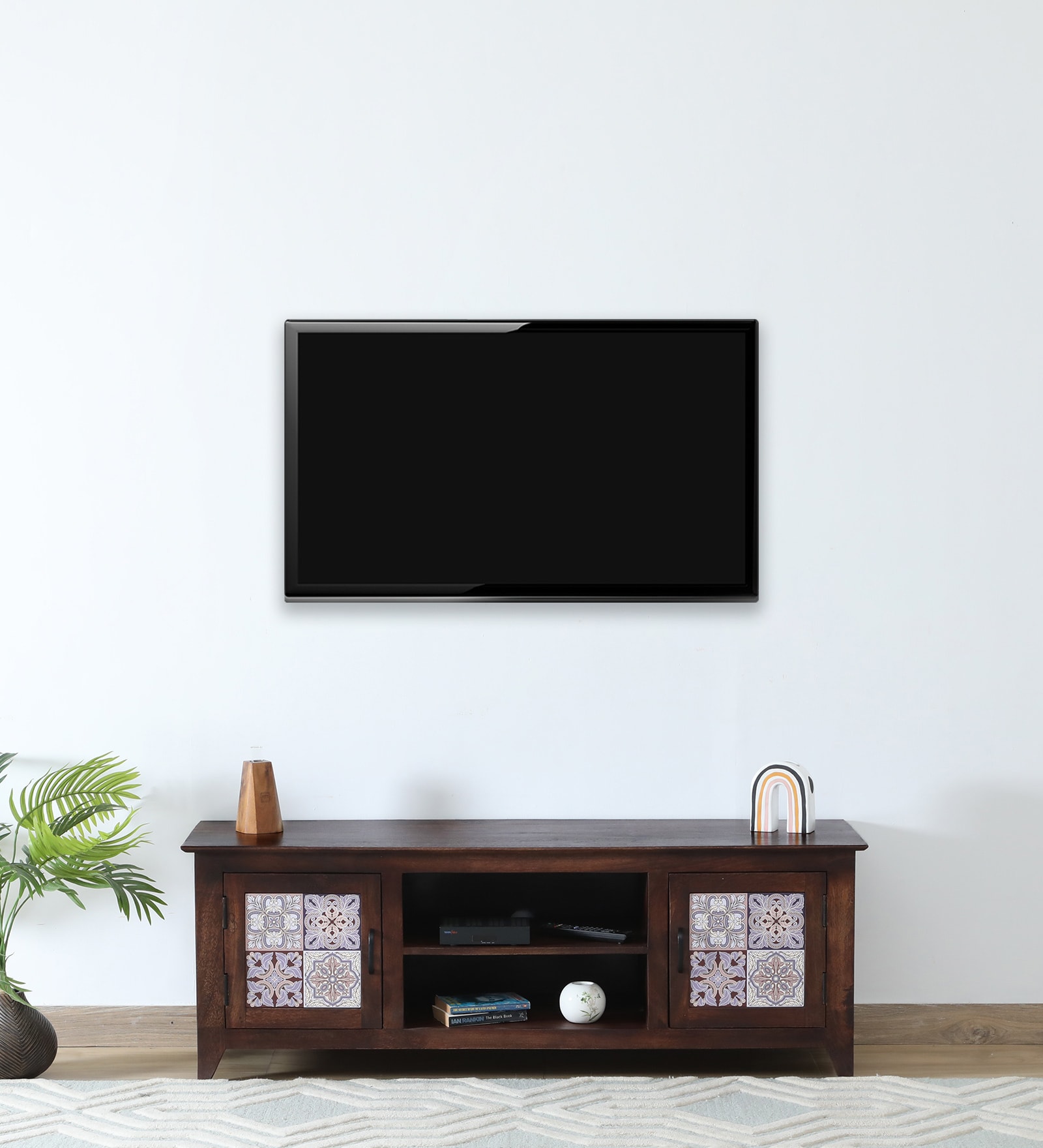 Zellige Solid Wood TV Console In Tubbaq Finish