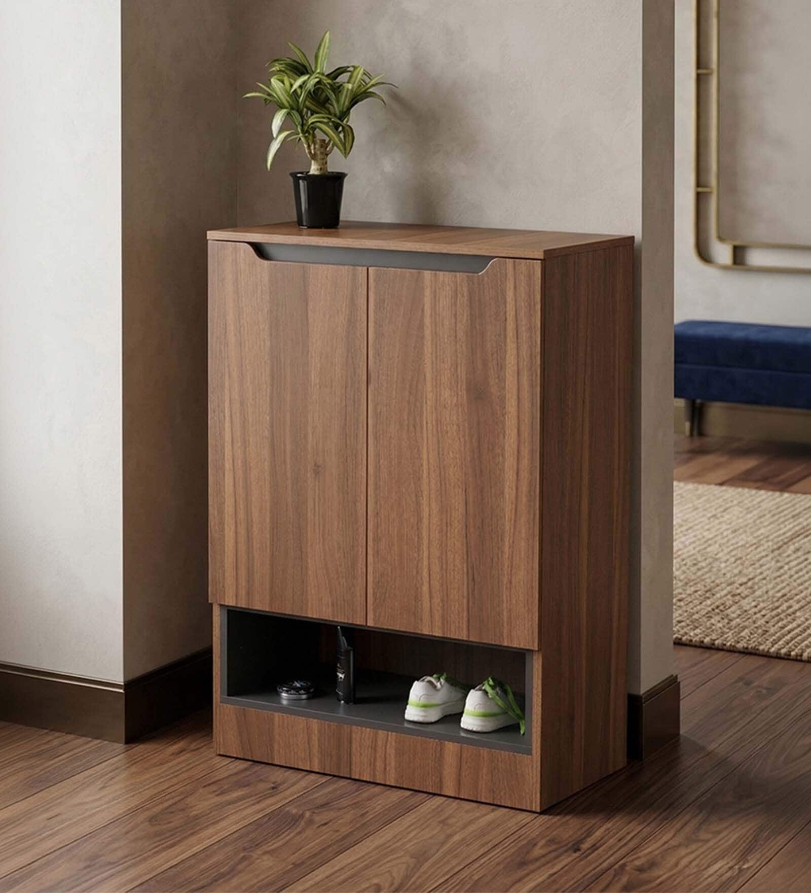 Zen 2 Door Shoe Rack In Walnut Brown Finish