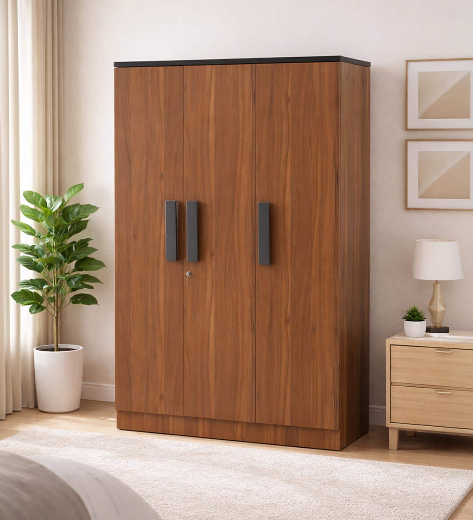 Zen 3 Door Wardrobe In Brown Finish