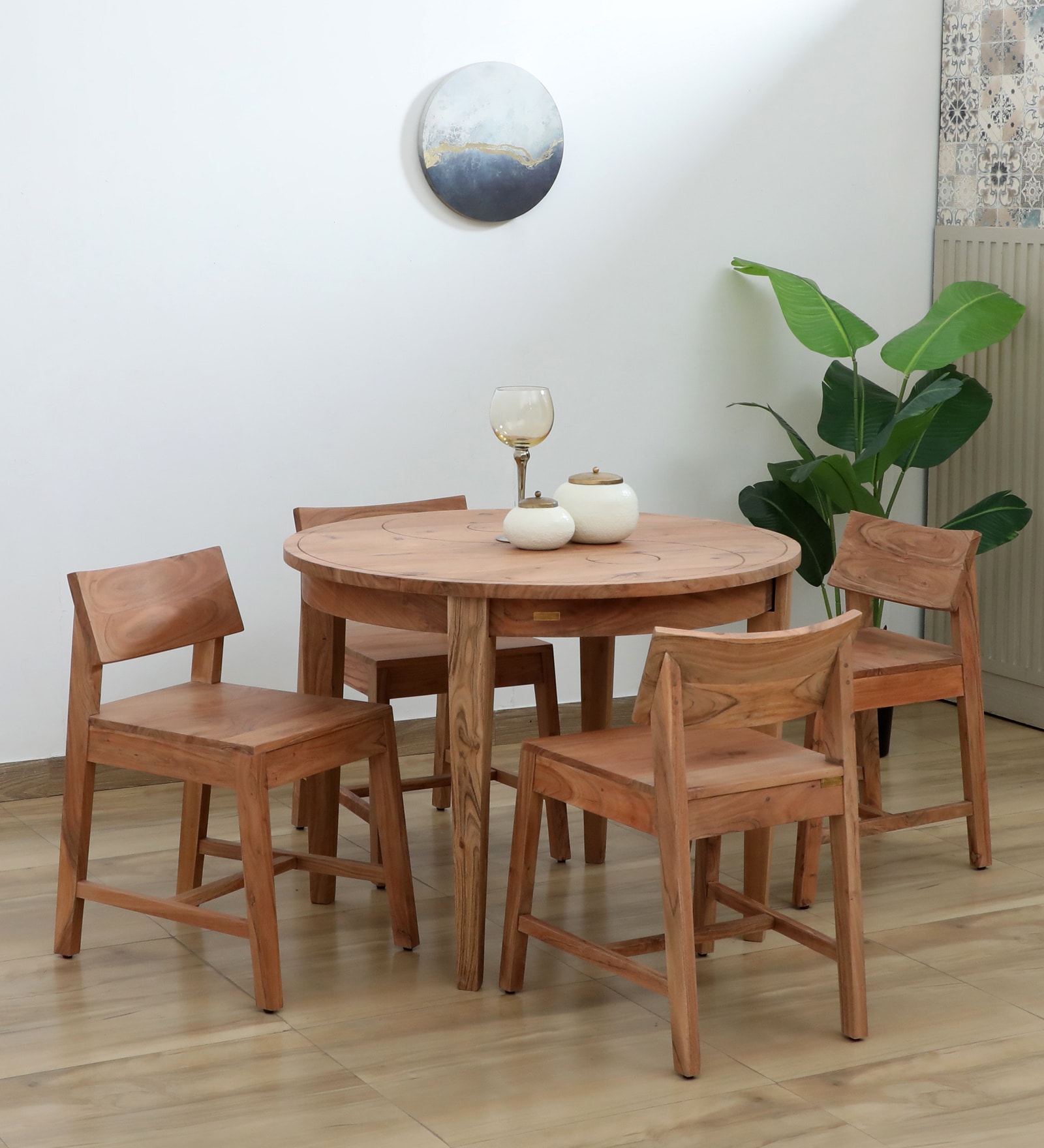 Zen Acacia Wood 4 Seater Dining Set in Natural Finish