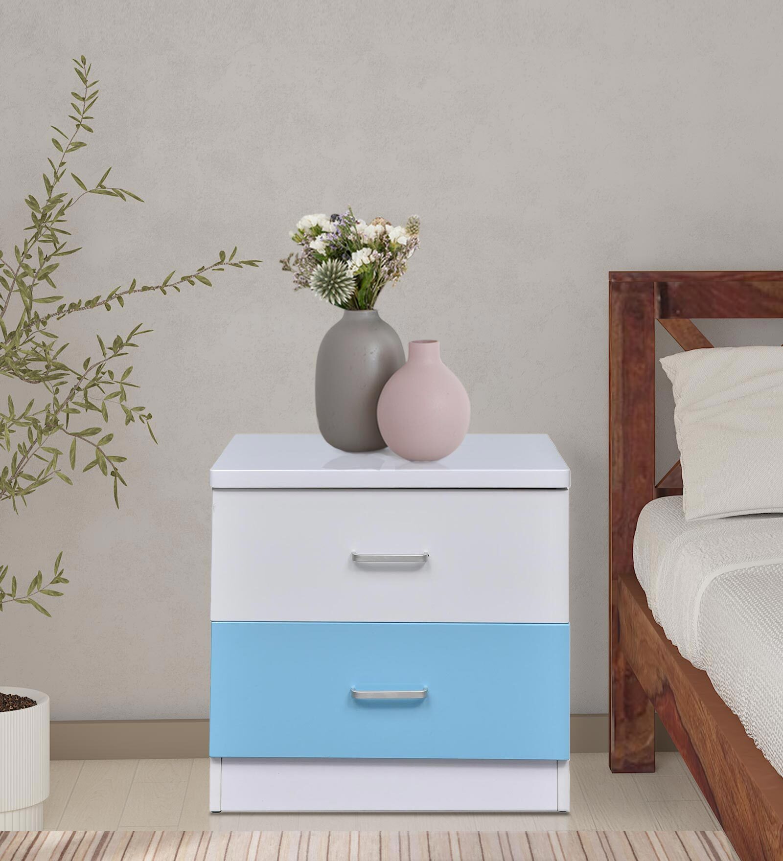 Buy Zen Bedside Table in Sky Blue And White Colour at 63 OFF by
