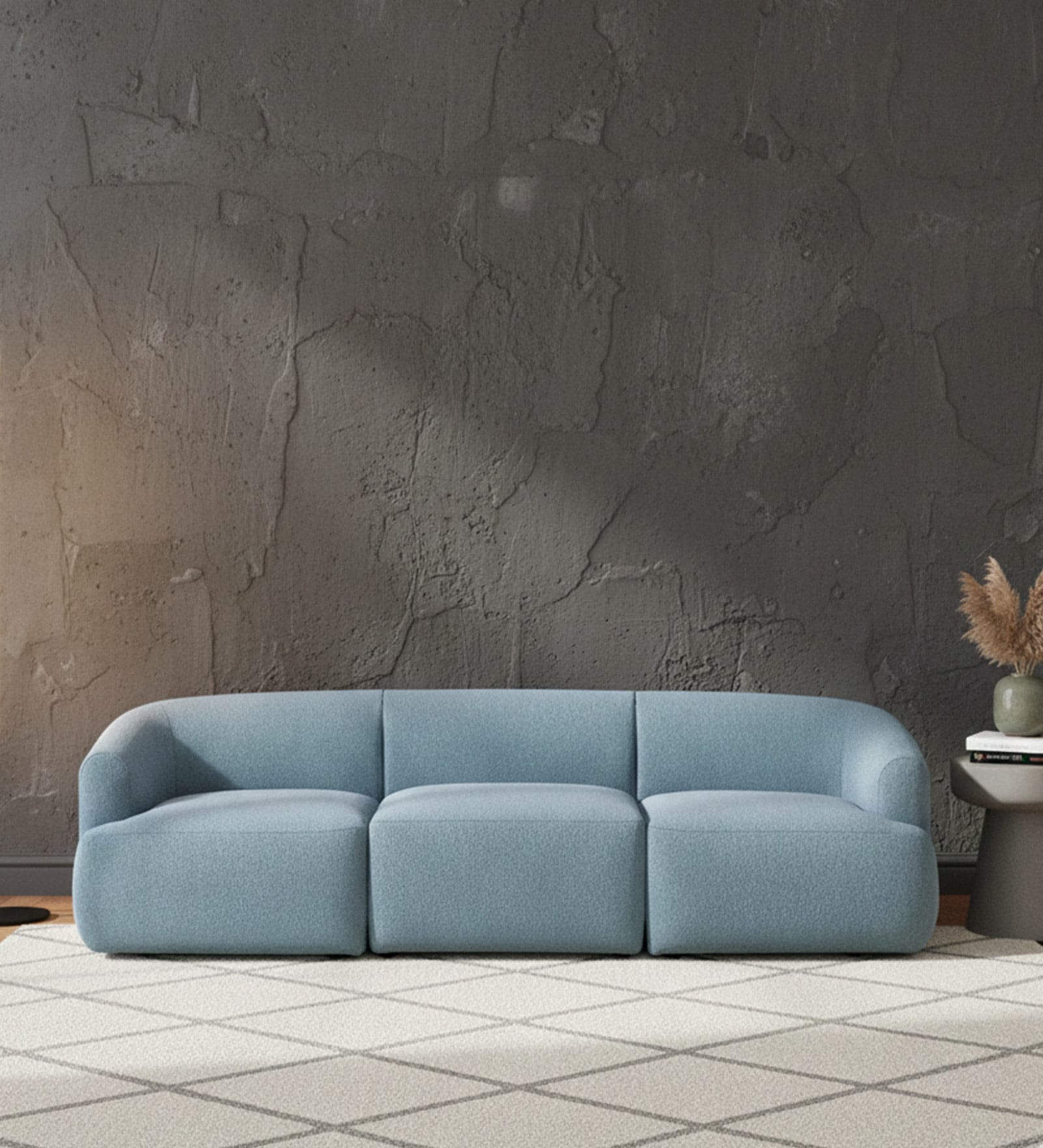 Zen Boucle 3 Seater Sofa In Blue Colour Zen Boucle 3 Seater Sofa In Blue Colour