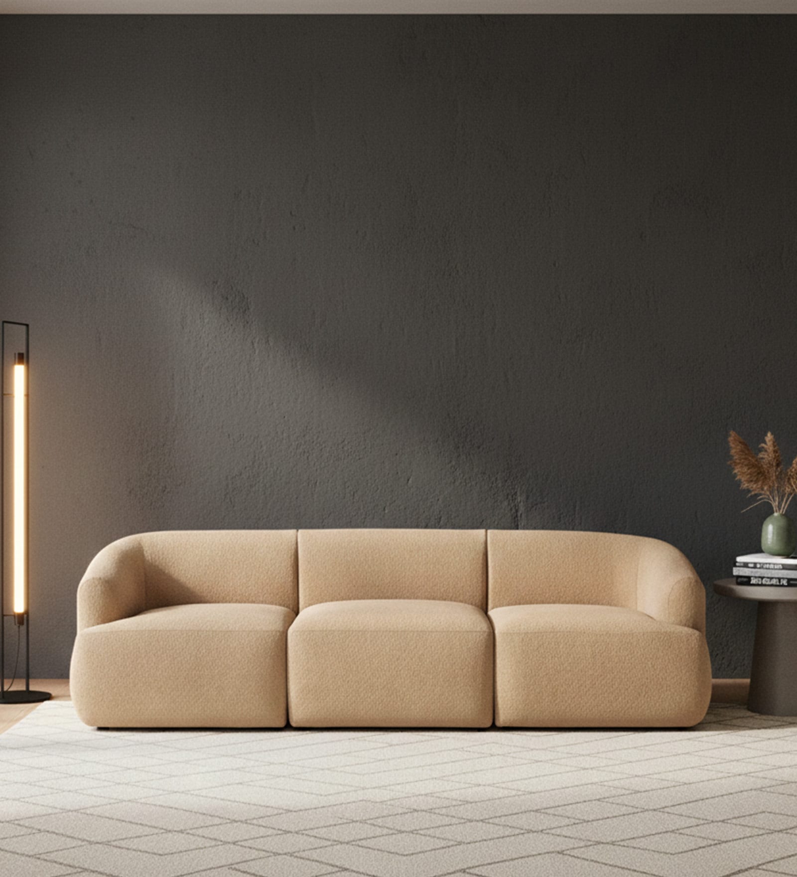 Zen Boucle 3 Seater Sofa In Beige Colour Zen Boucle 3 Seater Sofa In Beige Colour