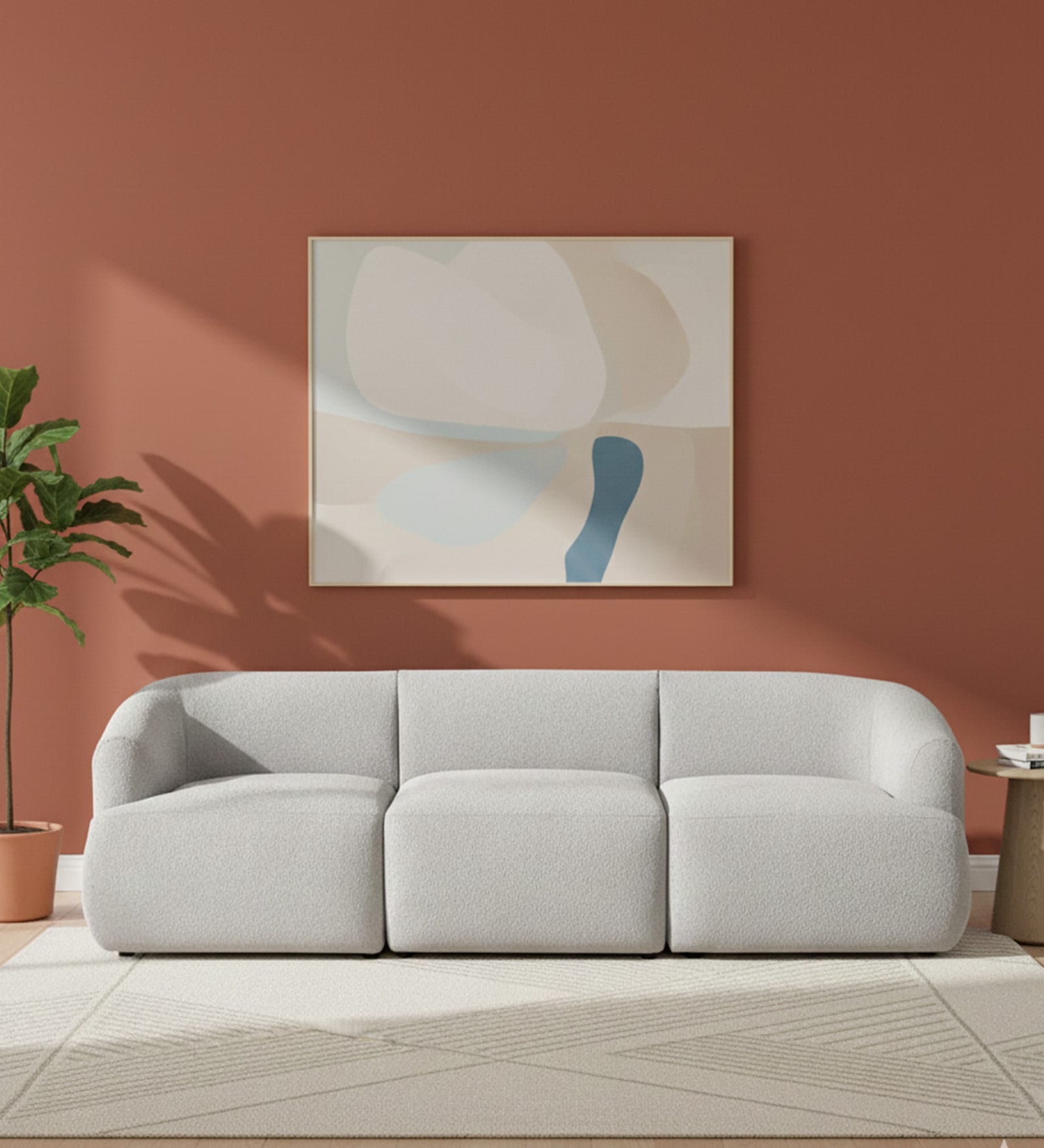 Zen Boucle 3 Seater Sofa In Grey Colour Zen Boucle 3 Seater Sofa In Grey Colour