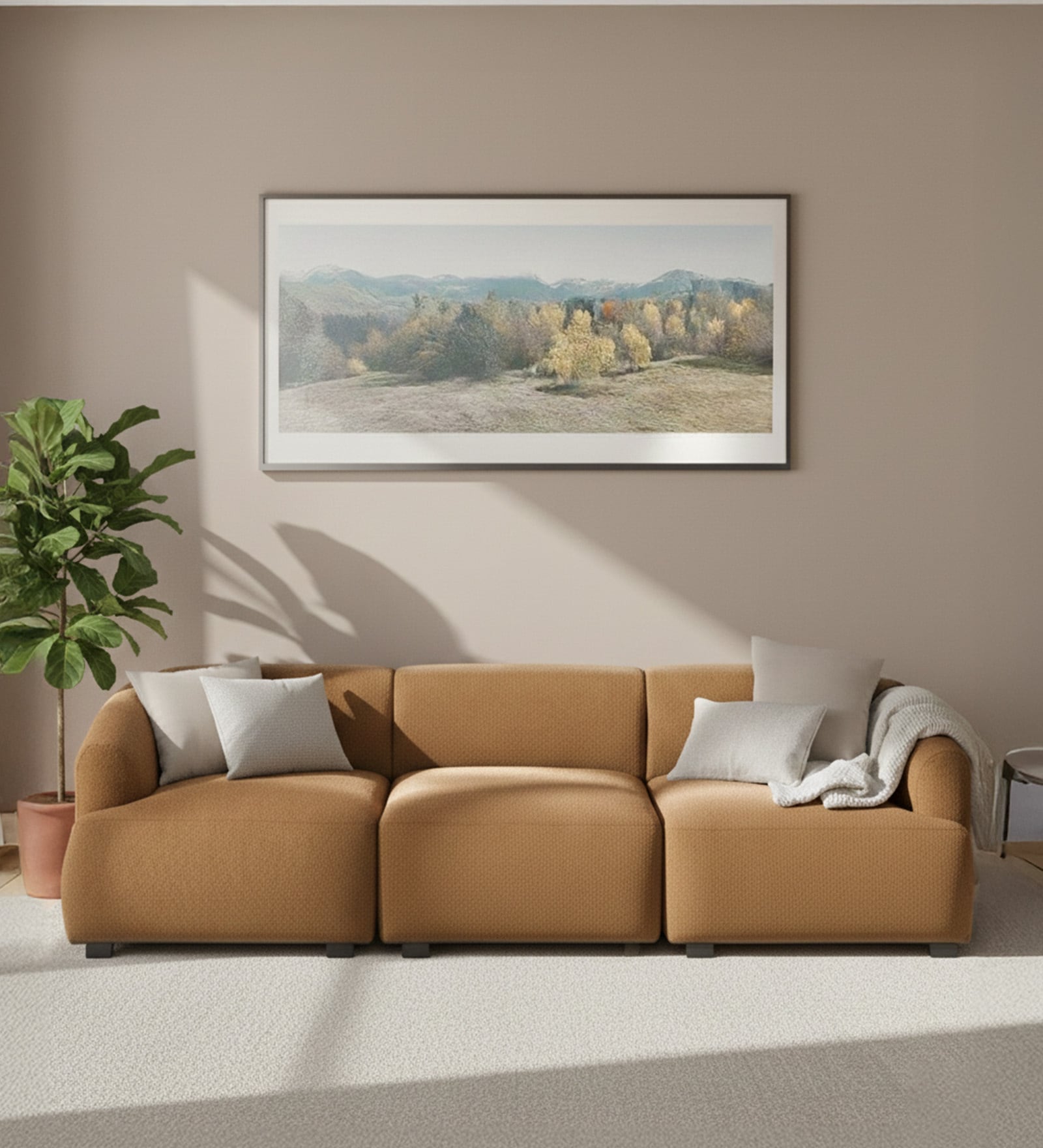 Zen Boucle 3 Seater Sofa In Tan Colour Zen Boucle 3 Seater Sofa In Tan Colour