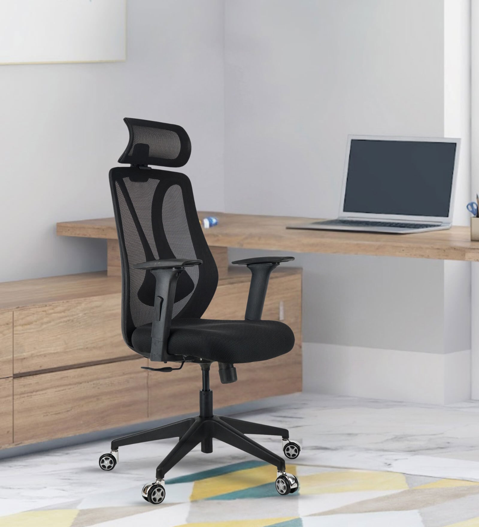 Zen Breathable Mesh Ergonomic Chair in Black colour With Headrest