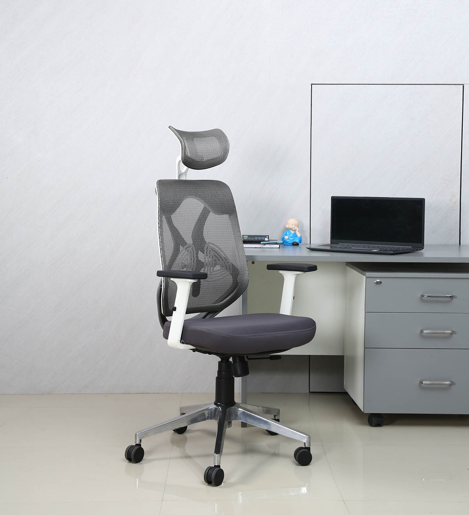 Buy Zen Breathable Mesh Ergonomic Chair In White & Grey Colour at 100