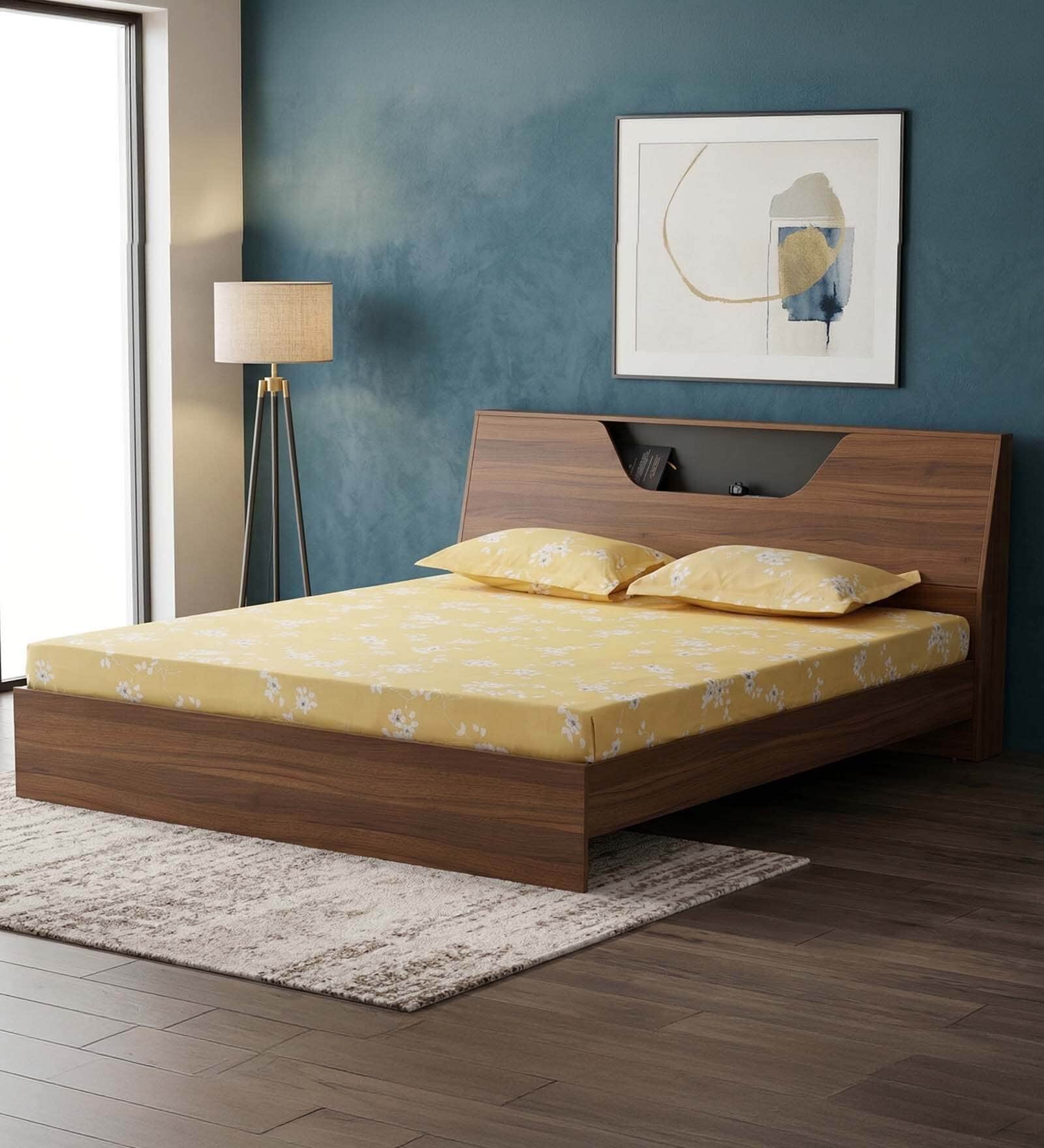 Zen Queen Sized Bed In Brown Finish Without Storage