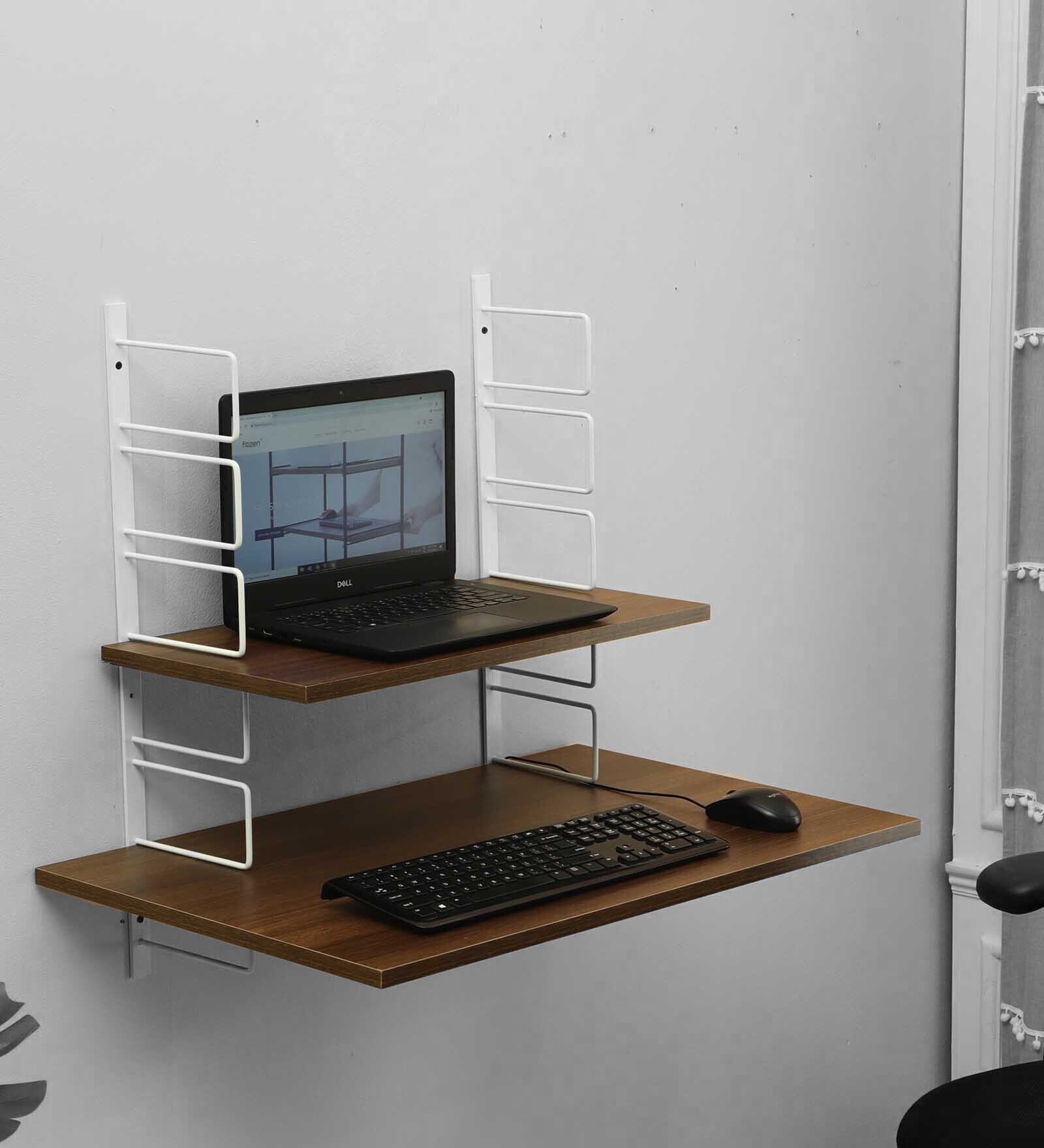 Zen Wall Mounted Table in White & Brown Finish
