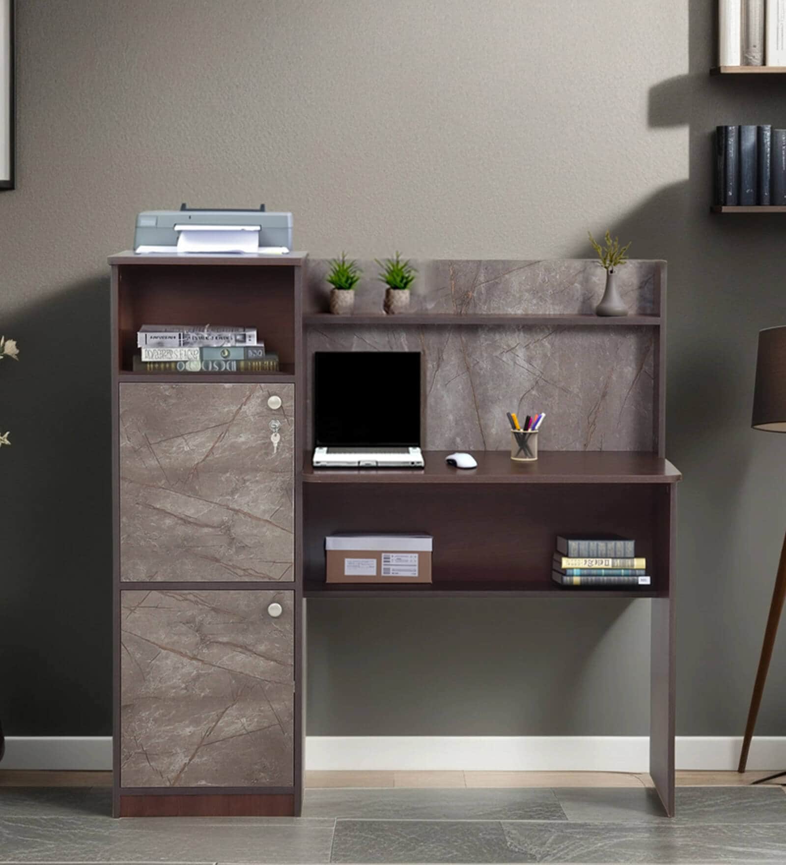Zendon Hutch Desk In Walnut & Marble Finish