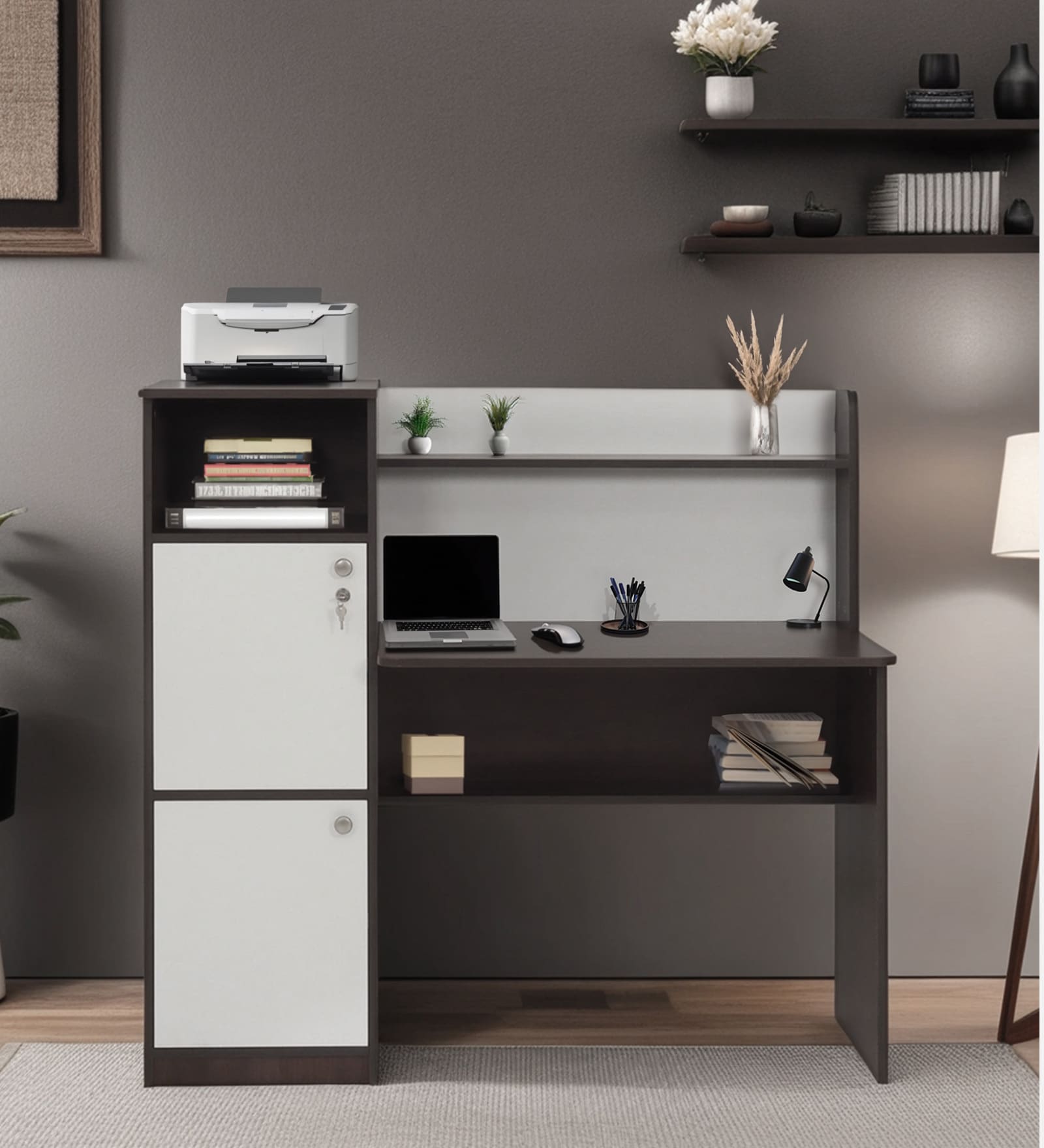 Zendon Hutch Desk In Walnut & White Finish