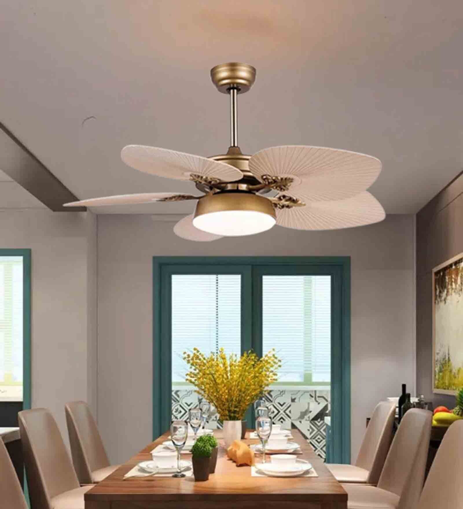 Buy Zenith Beige Metal and ABS Plastic LED Smart Fan Chandelier By