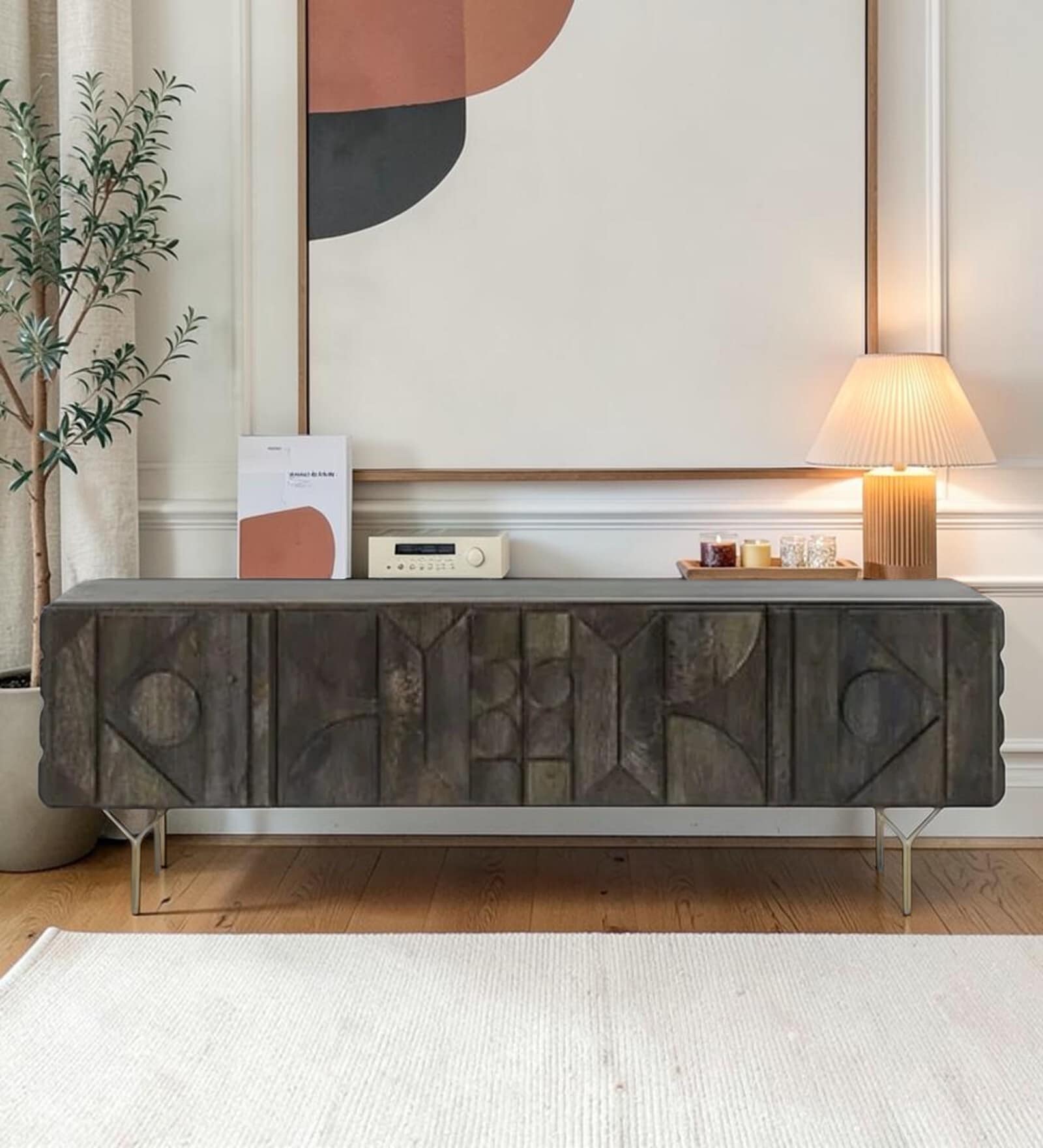 Zenith Frame Tv Unit In Rustic Black Finish