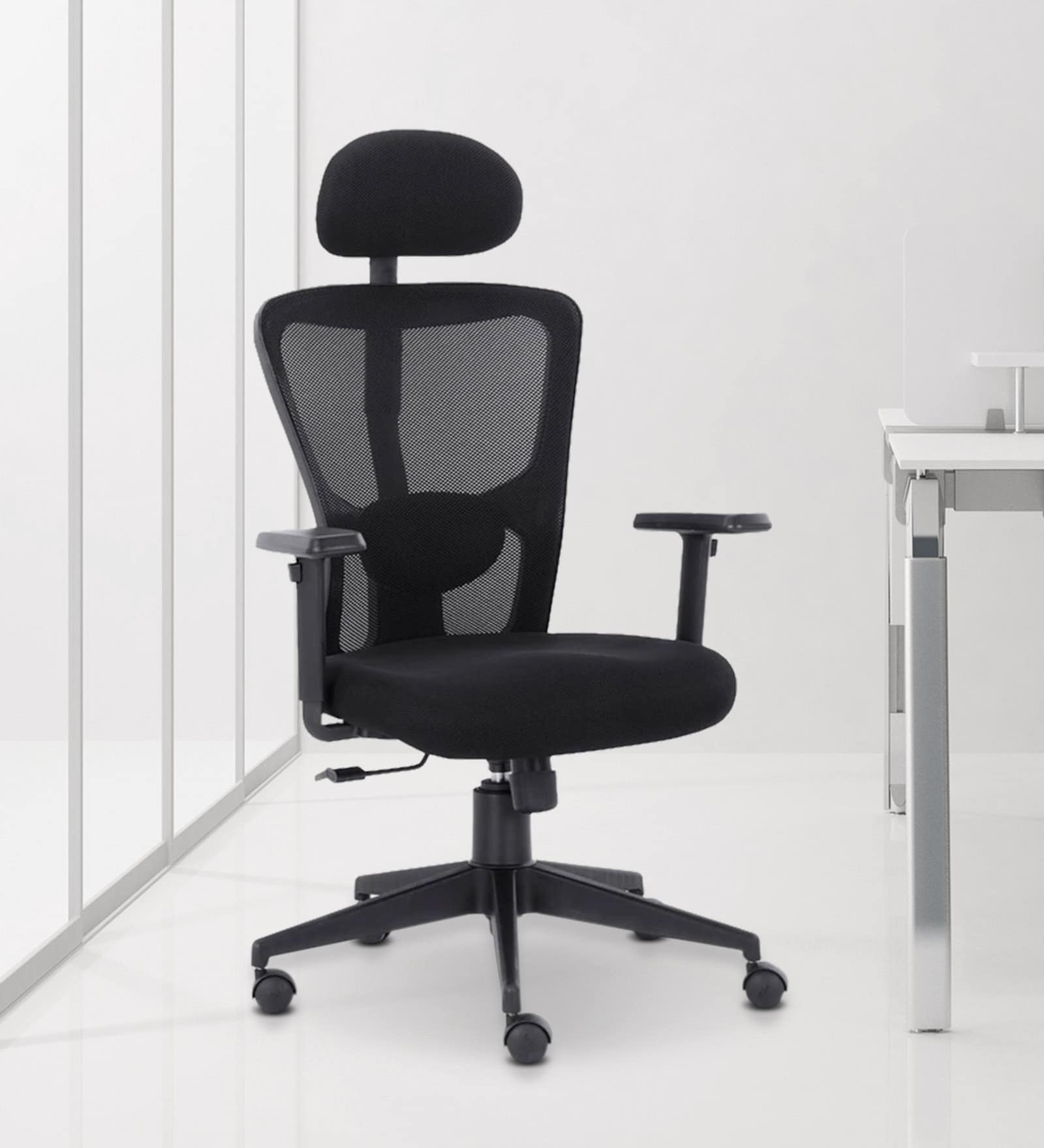 Buy Icon High Back Ergonomic Chair with Headrest in Black Colour by