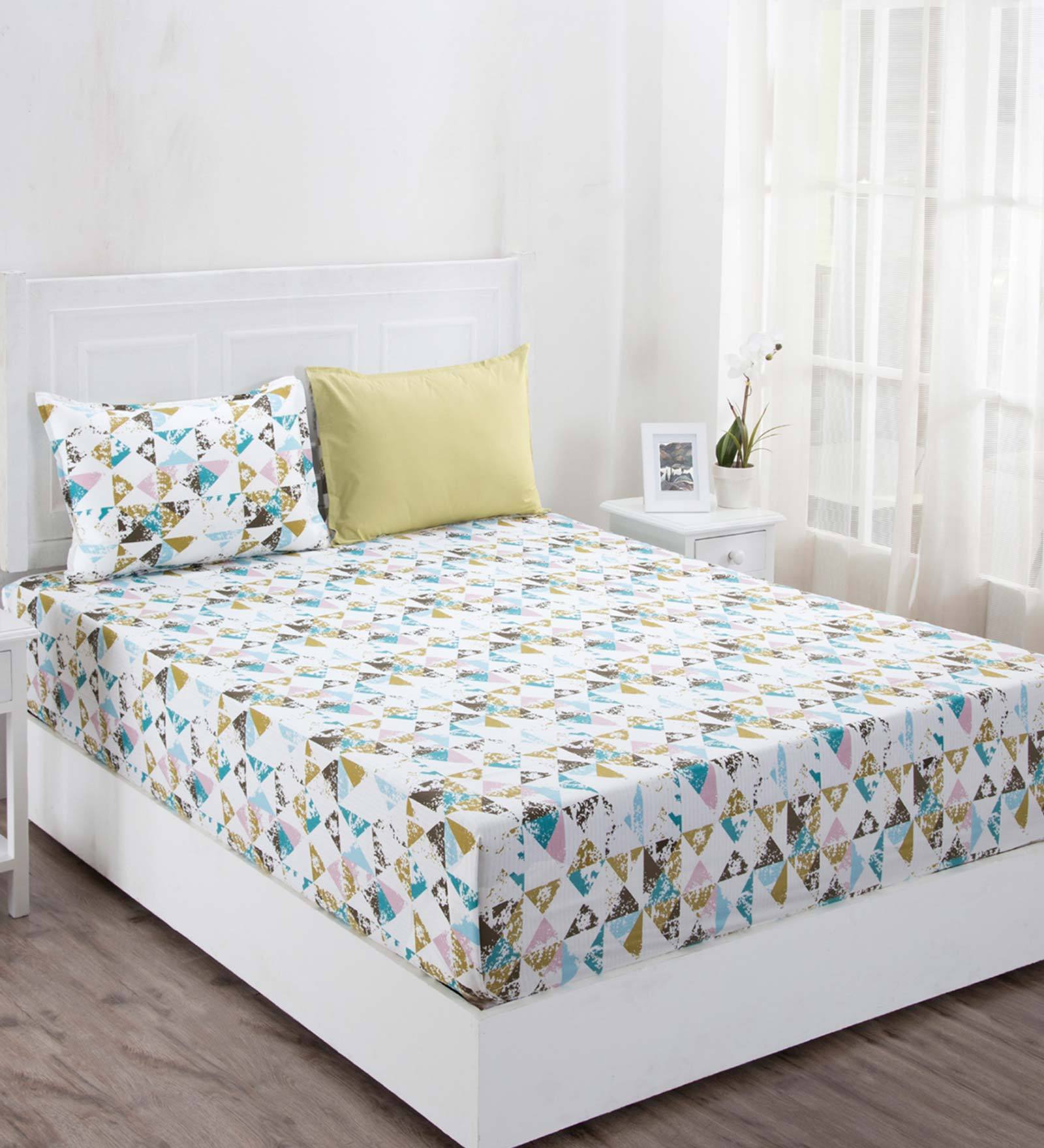 Buy Inhouse Zephyr 210 Tc Cotton Rupert Multi Pastel King Bed Sheet With 2 Pillow Covers By