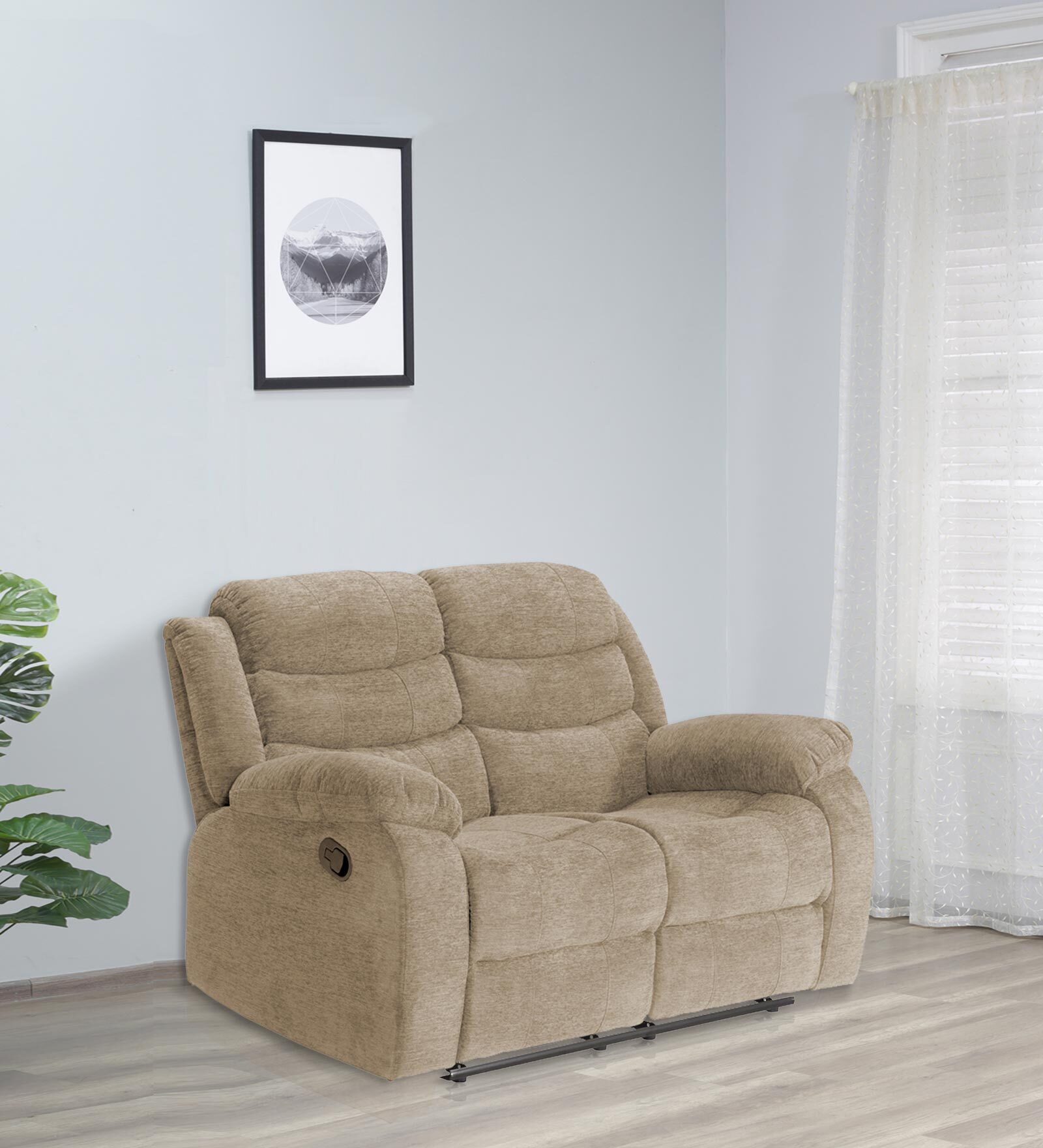 Santos Fabric 2 Seater Manual Recliner In Beige Colour