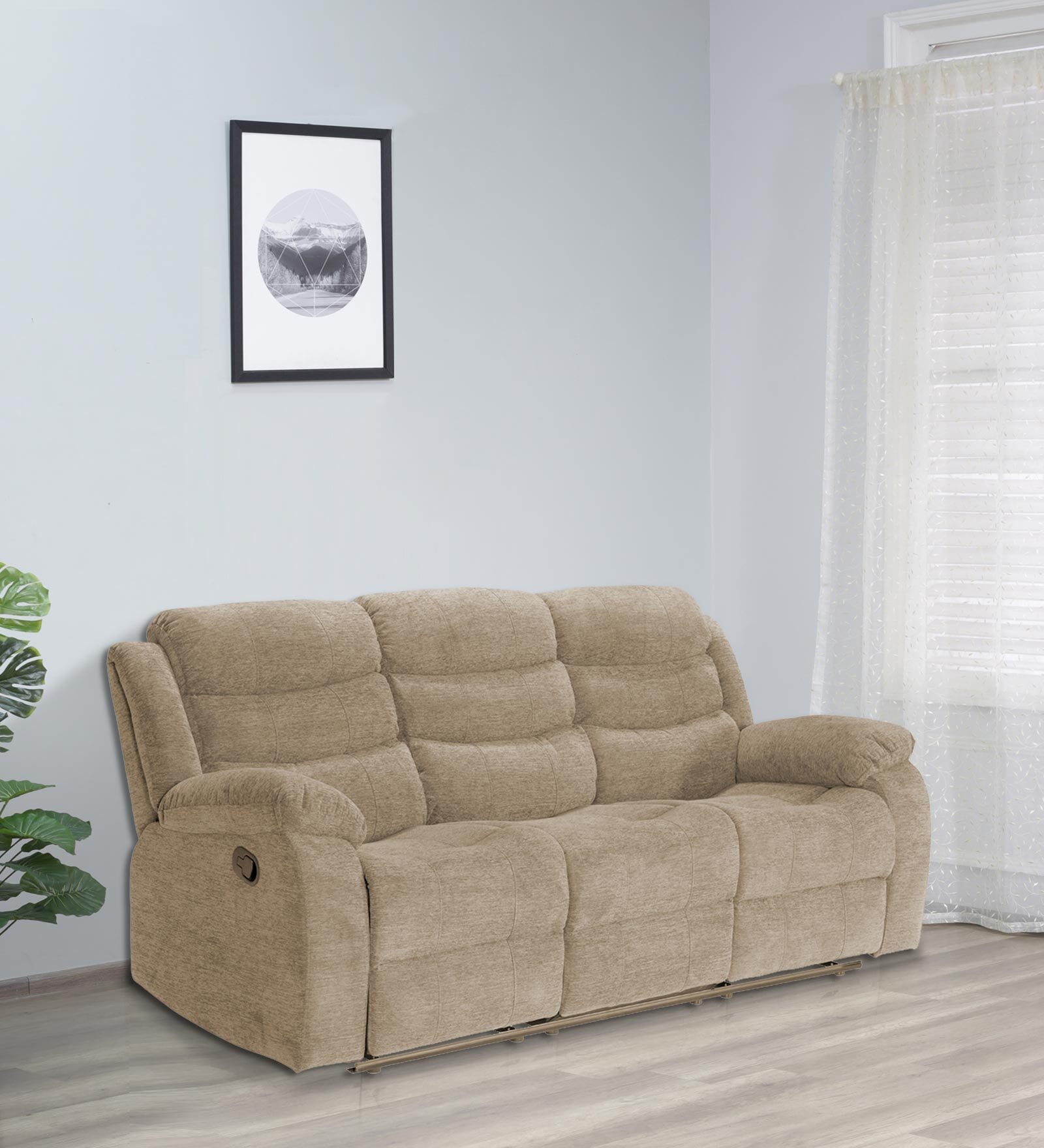 Santos Fabric 3 Seater Manual Recliner In Beige Colour