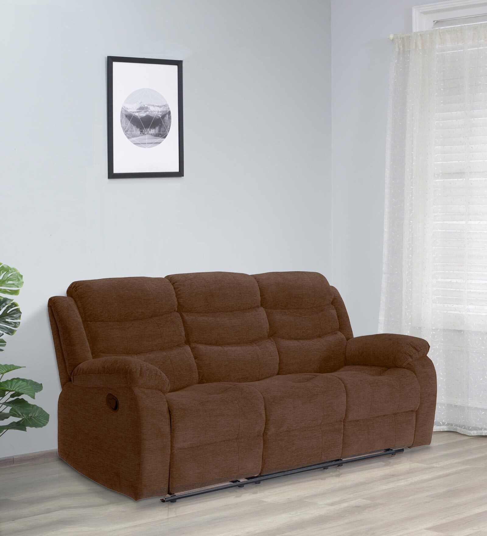Santos Fabric 3 Seater Manual Recliner In Brown Colour